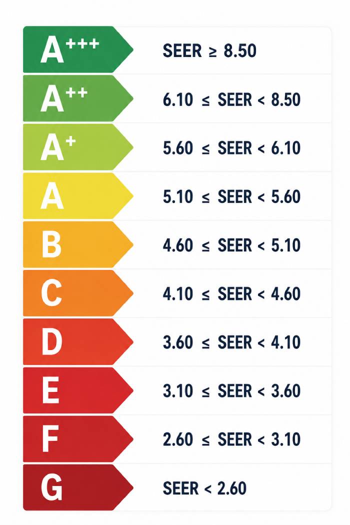 etiqueta aire tabla seer