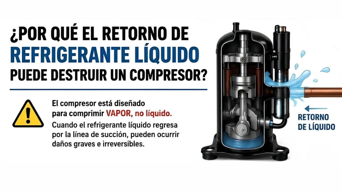 ¿Por qué el retorno de refrigerante líquido puede destruir un compresor?