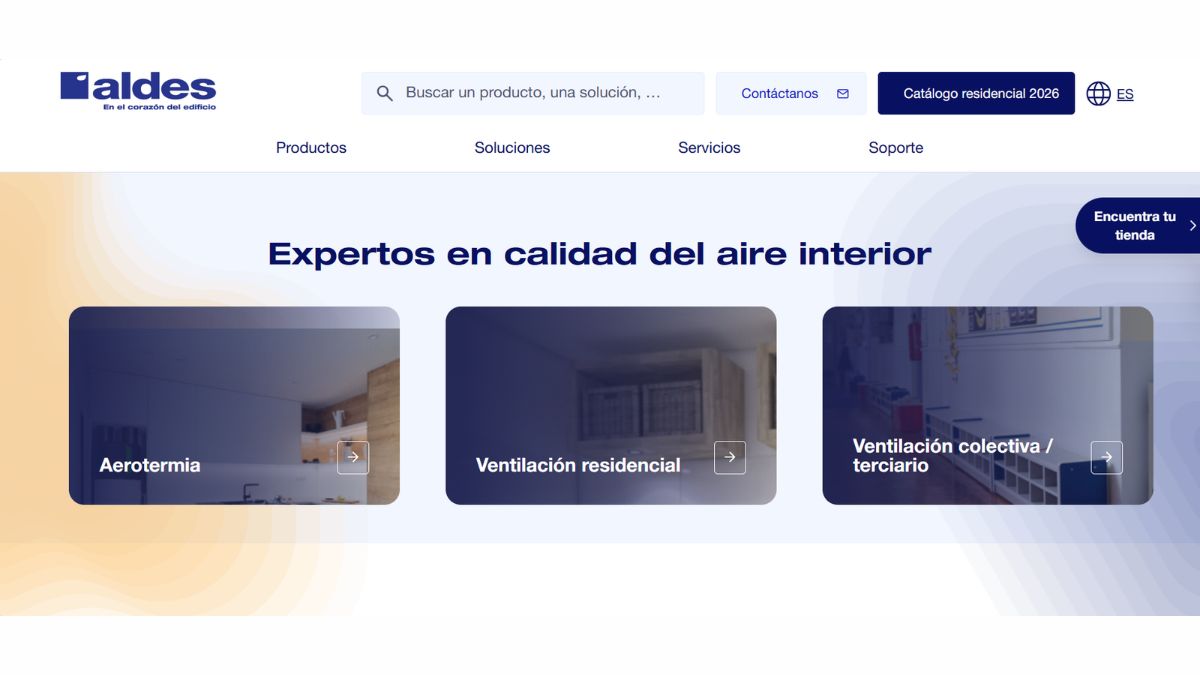 Página de inicio de la nueva web de Aldes España