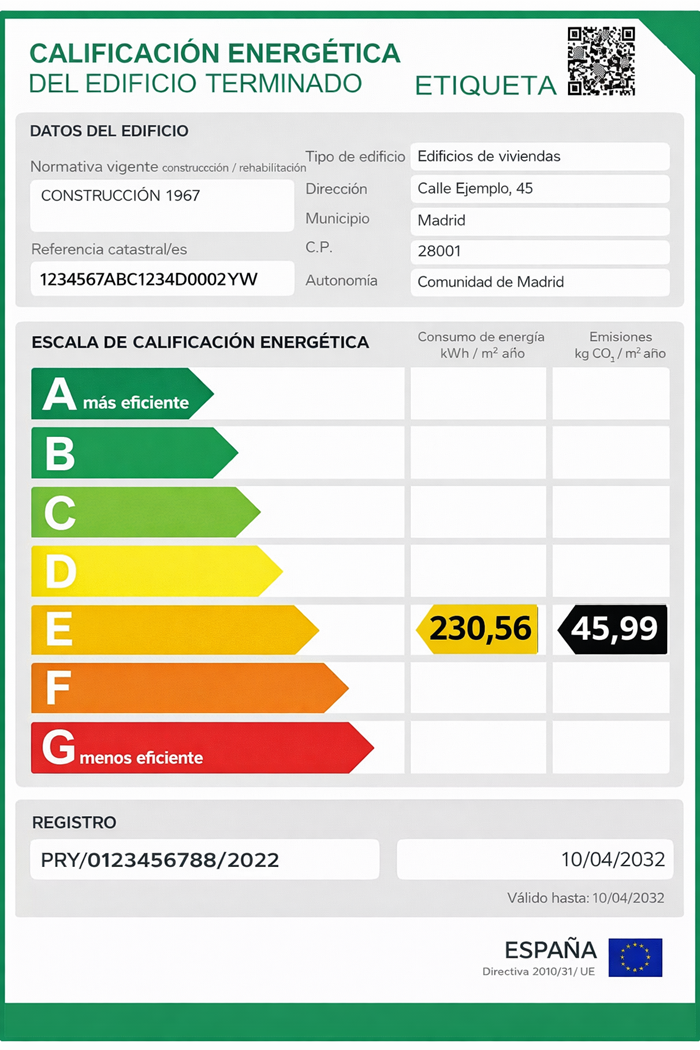 Ejemplo figurado Certificado Energetico