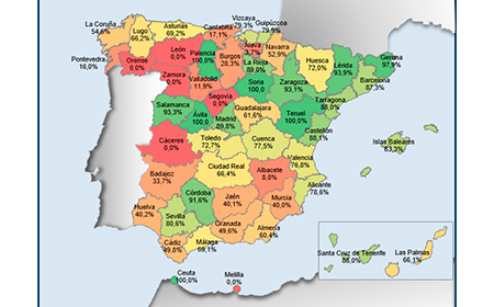 Porcentaje de población por provincia. o Ciudad A. con bonificación sobre el IBI. Elaboración propia