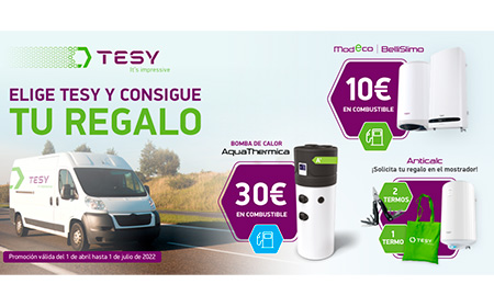 Hasta el 1 de julio de 2022, por la compra de cada bomba de calor AquaThermica, TESY regala a los instaladores 30€ en combustible