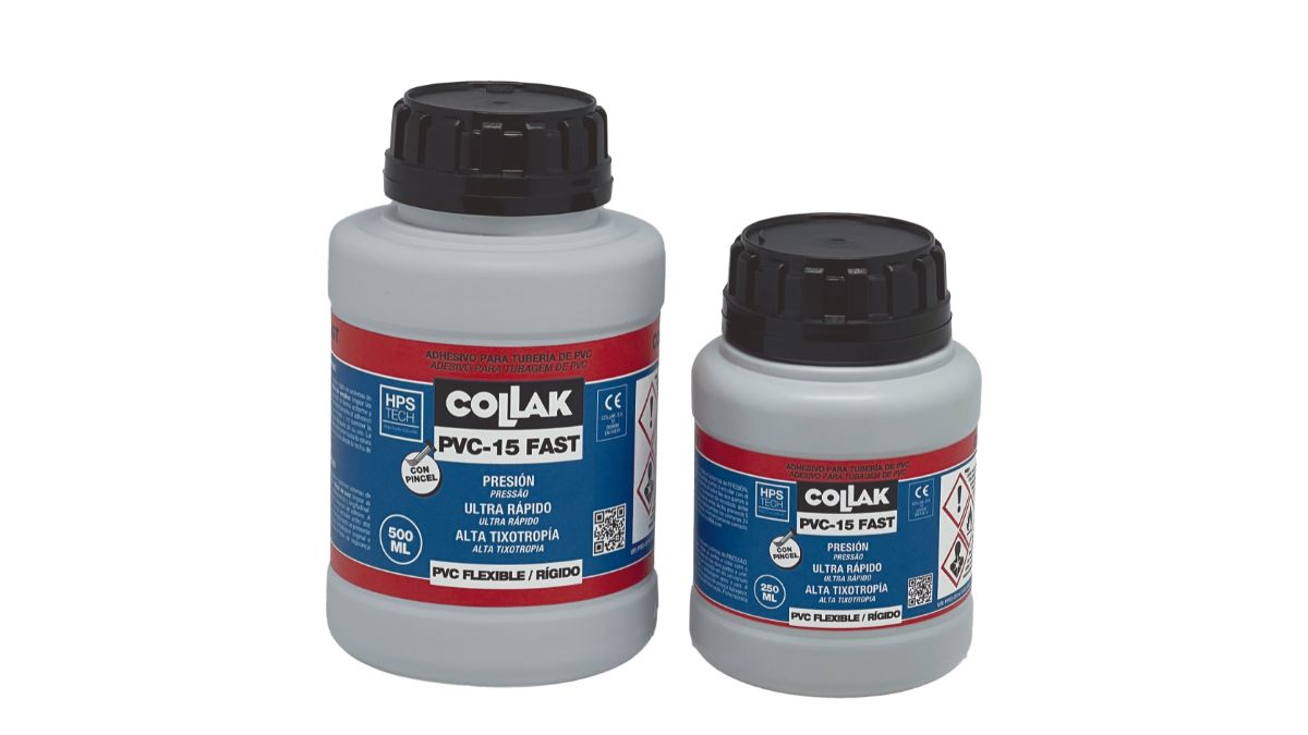 Adhesivo soldador Collak PVC-15 FAST tuberías PVC presión evacuación azul