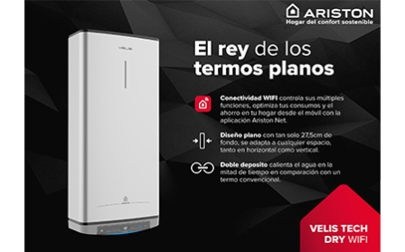 Ariston presenta su nuevo termo eléctrico Velis Tech Dry WiFi: El rey de los termos planos
