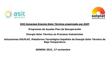 ASIT organiza el XIII Congreso de Energía Solar Térmica en GENERA 2021